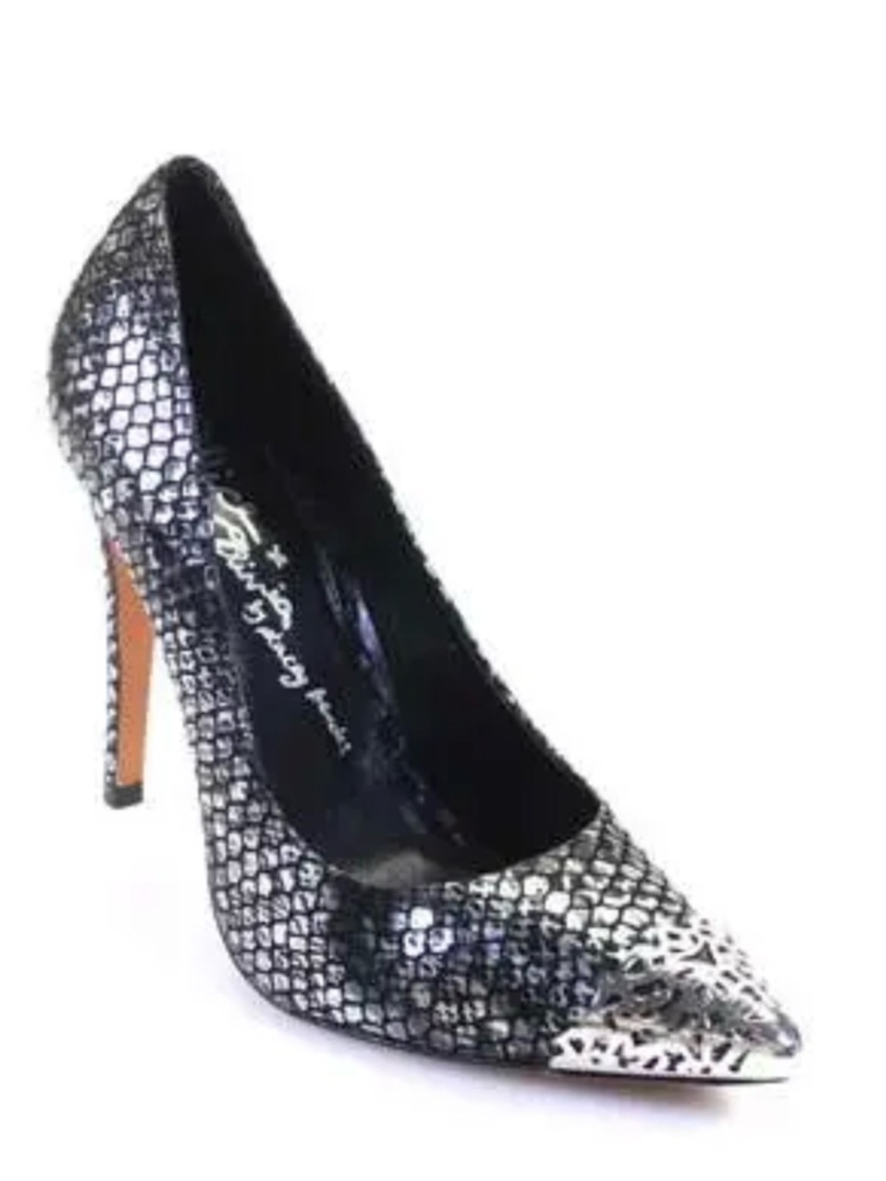 Alice+Olivia Black Silver Snakeskin Pointed Toe High Heel Pump sz 7.5